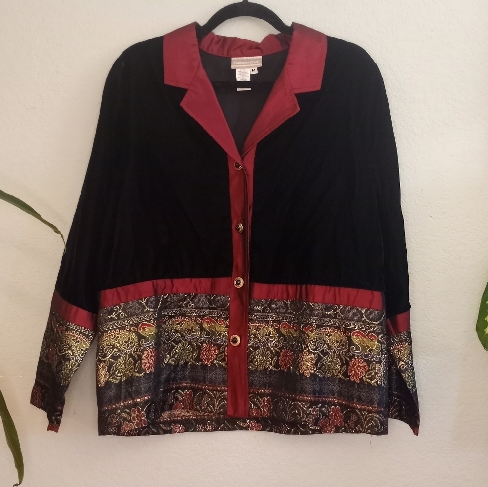Charter Club Velvet Blazer Hemmed Cuffed With Metallic Embroidered Tapestry - Picture 1 of 9